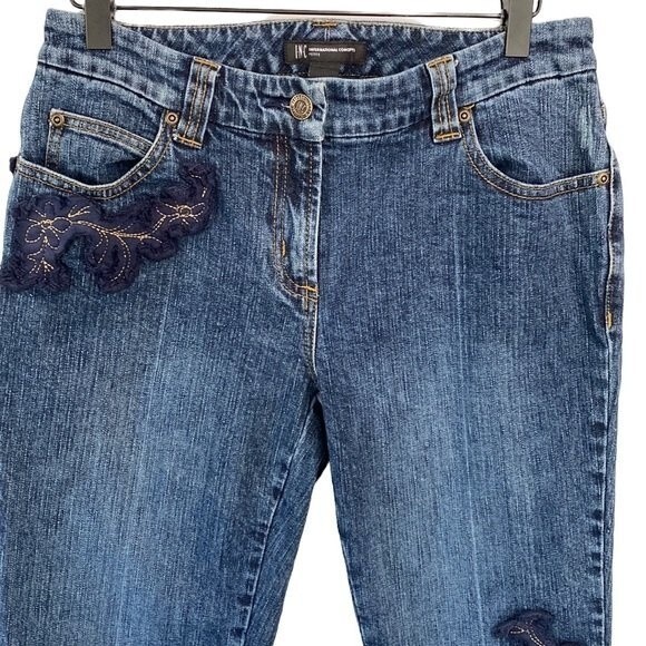 INC Floral Embroidered Boot Cut Distressed Jeans Mid-Rise Stretch Cottagecore - Picture 2 of 16